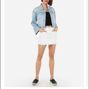 Express white distressed mini jean skirt mid rise